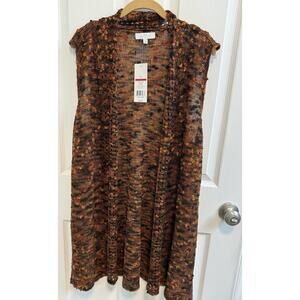 New Directions XL Open Long Vest Orange Black Gold Acrylic Polyester Blend New